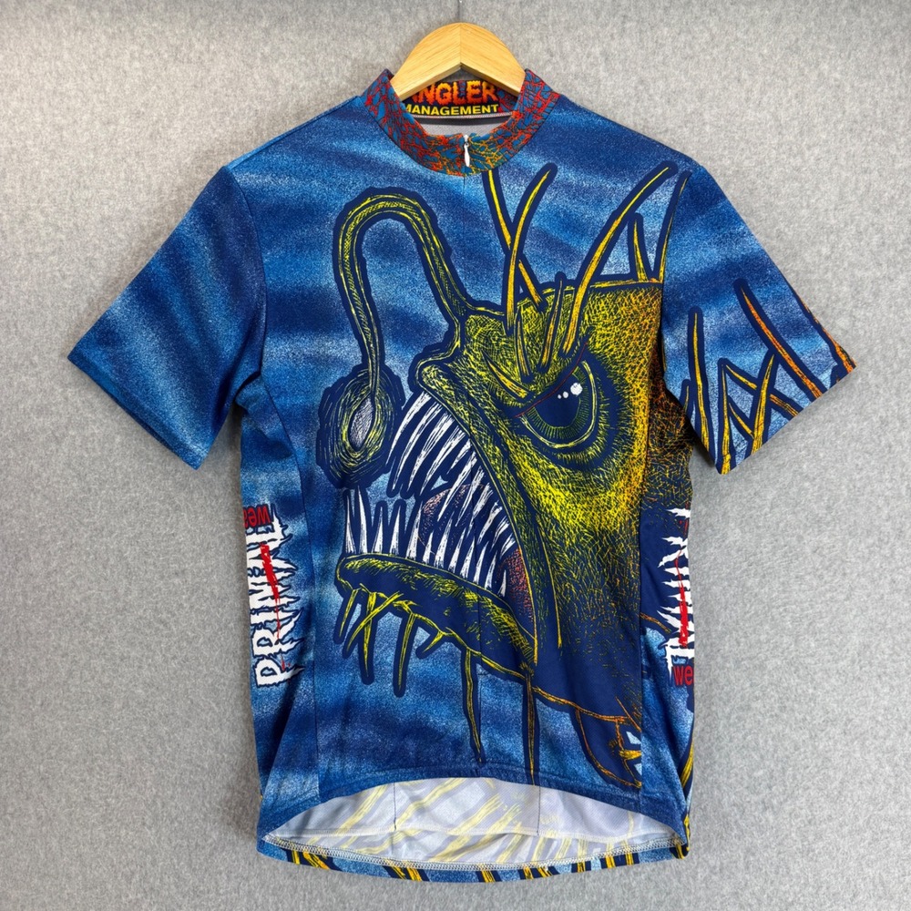 Primal Wear Angler Management Cycling Jersey‎ 3/4 Zip Piranha Fish Mens Sz Large